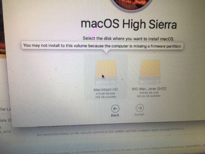 tidak bisa install karena ada missing a firmware partition High Sierra